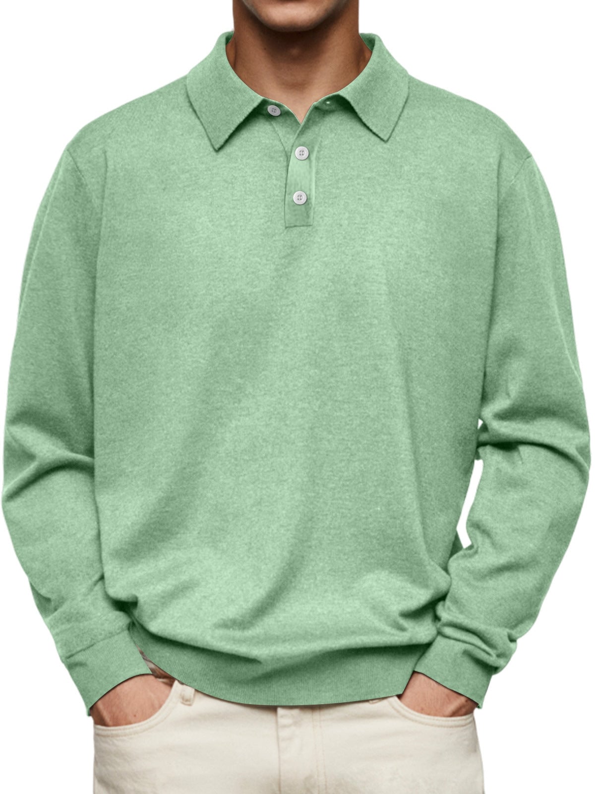 polo homme manches longues coupe droite en vert clair