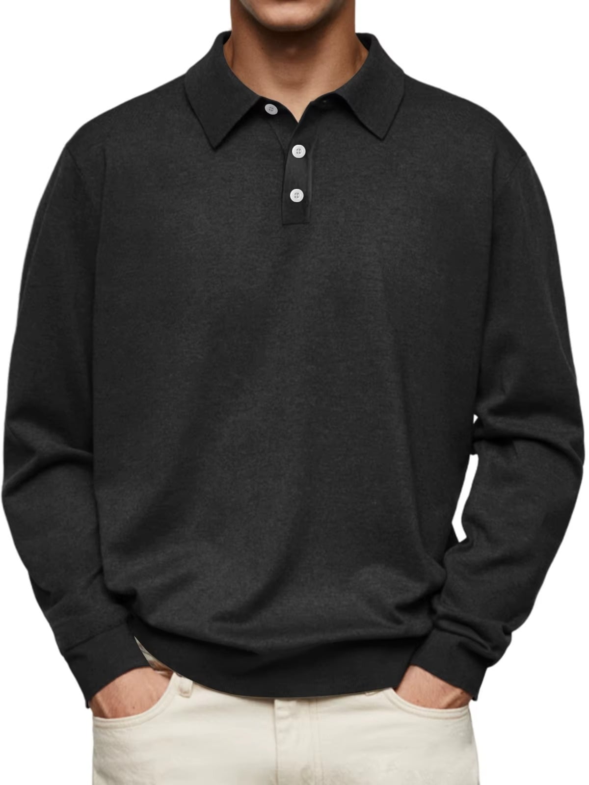 polo homme manches longues coupe droite en noir