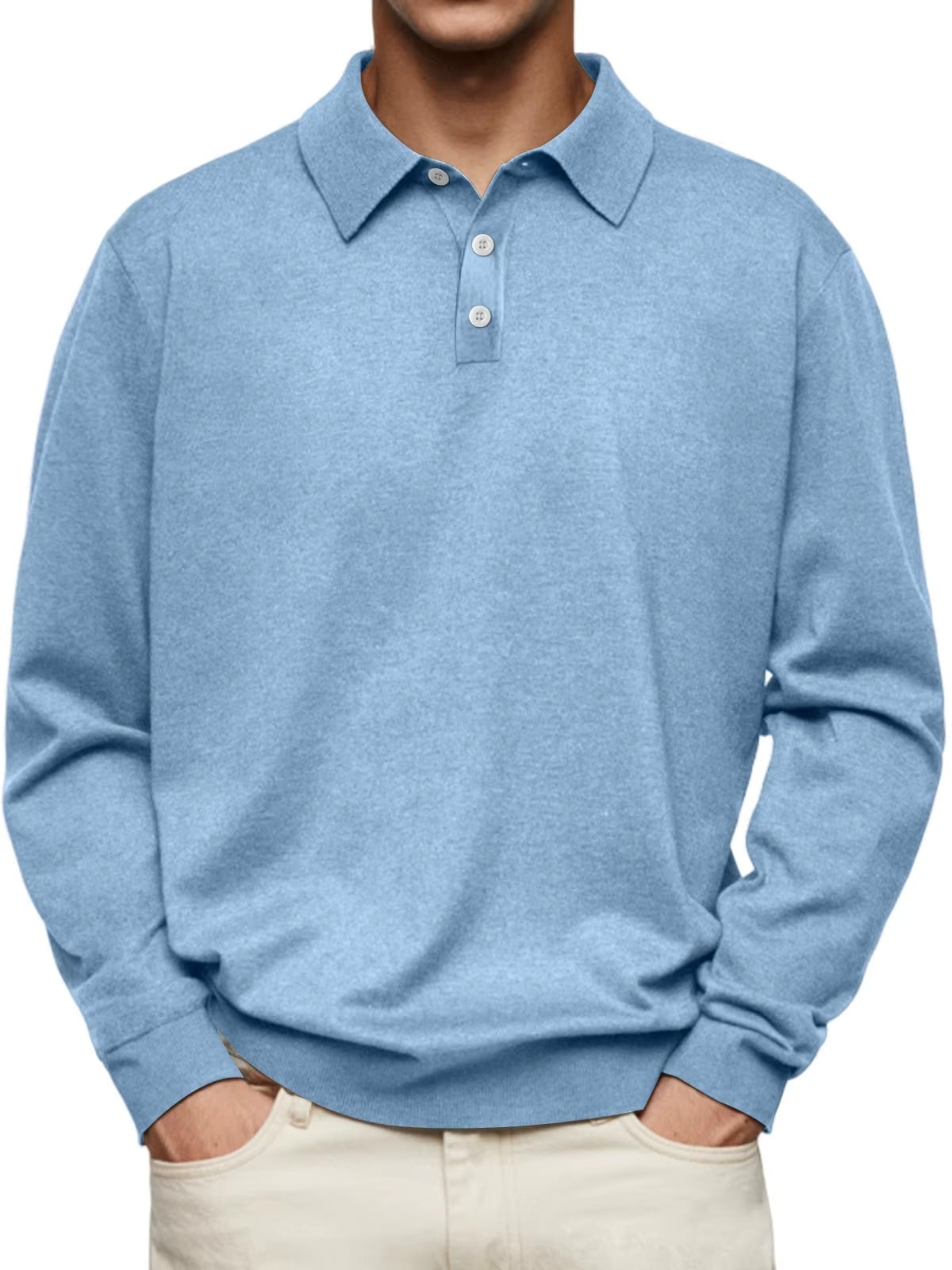 polo homme manches longues coupe droite en bleu clair