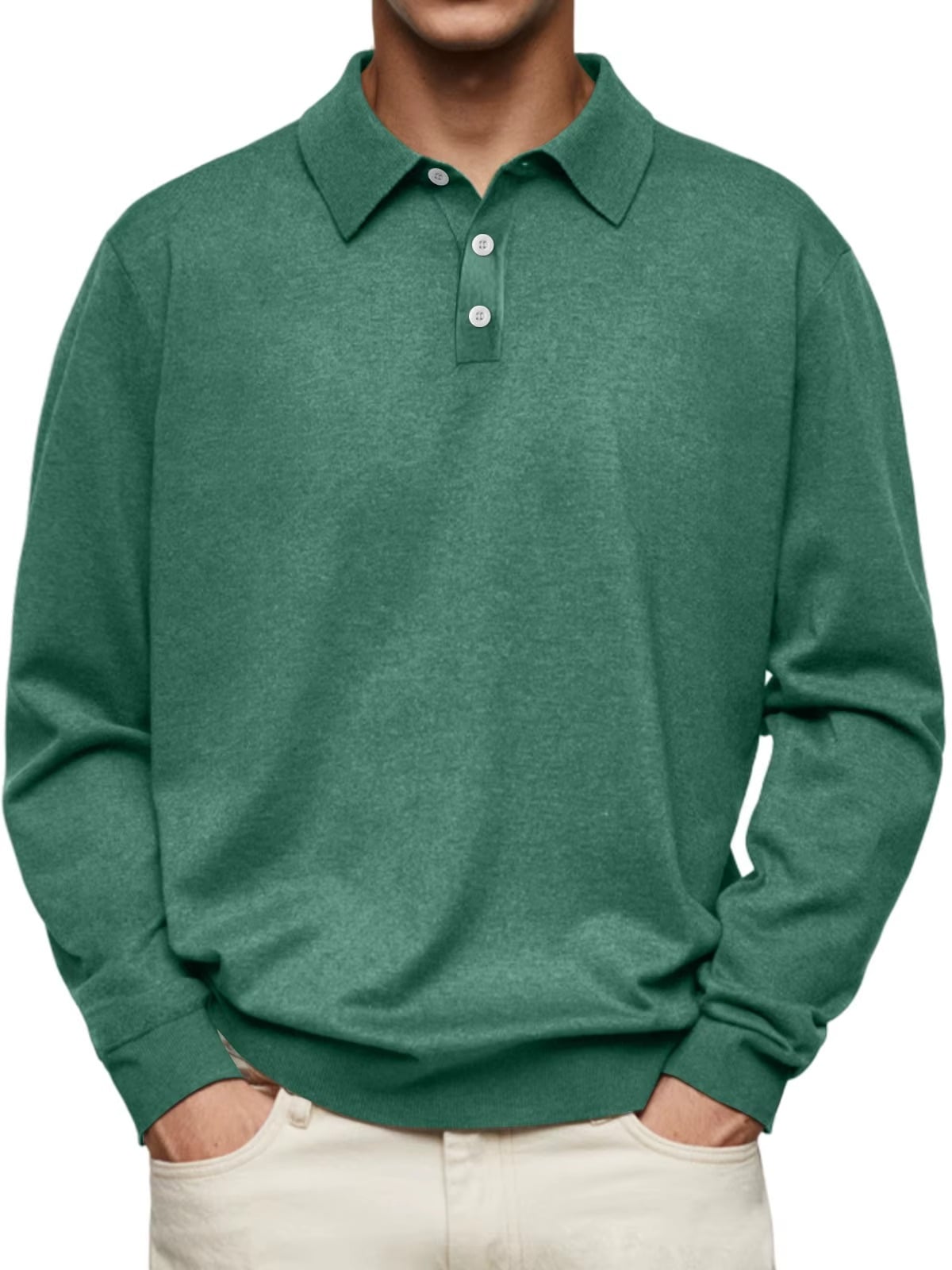 polo homme manches longues coupe droite en vert foncé