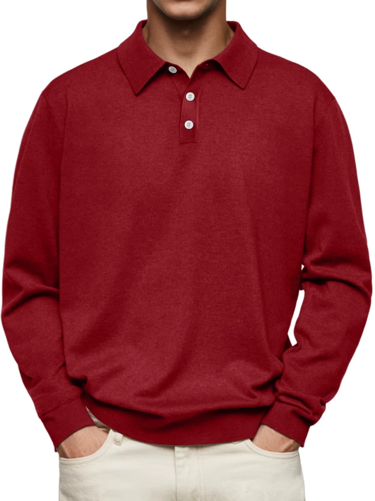 polo homme manches longues coupe droite en rouge