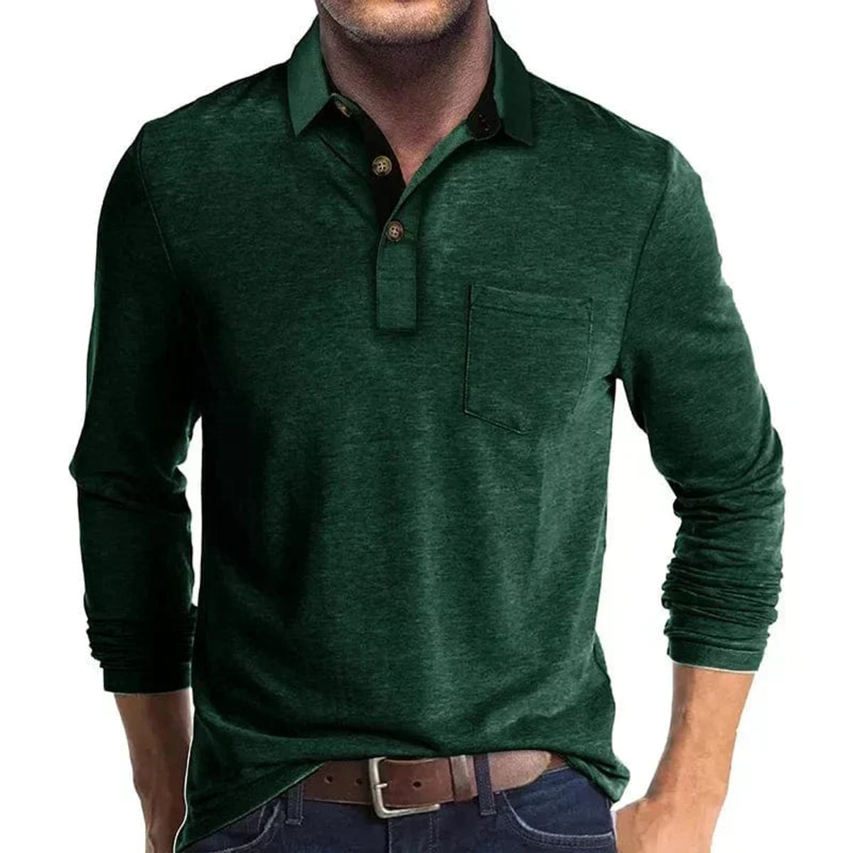 polo homme manches longues coupe régulière en vert