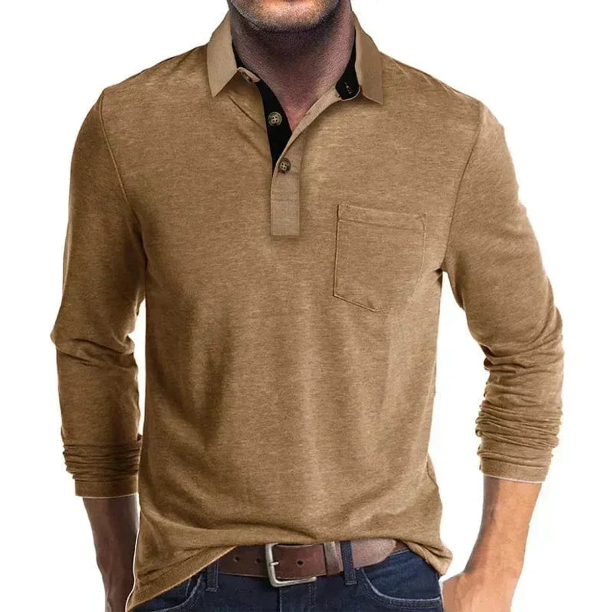 polo homme manches longues coupe régulière en marron