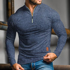 polo homme manches longues quart de zip en bleu marine