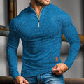 polo homme manches longues quart de zip en bleu océan