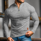 polo homme manches longues quart de zip en gris clair