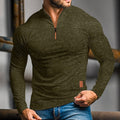 polo homme manches longues quart de zip en vert militaire