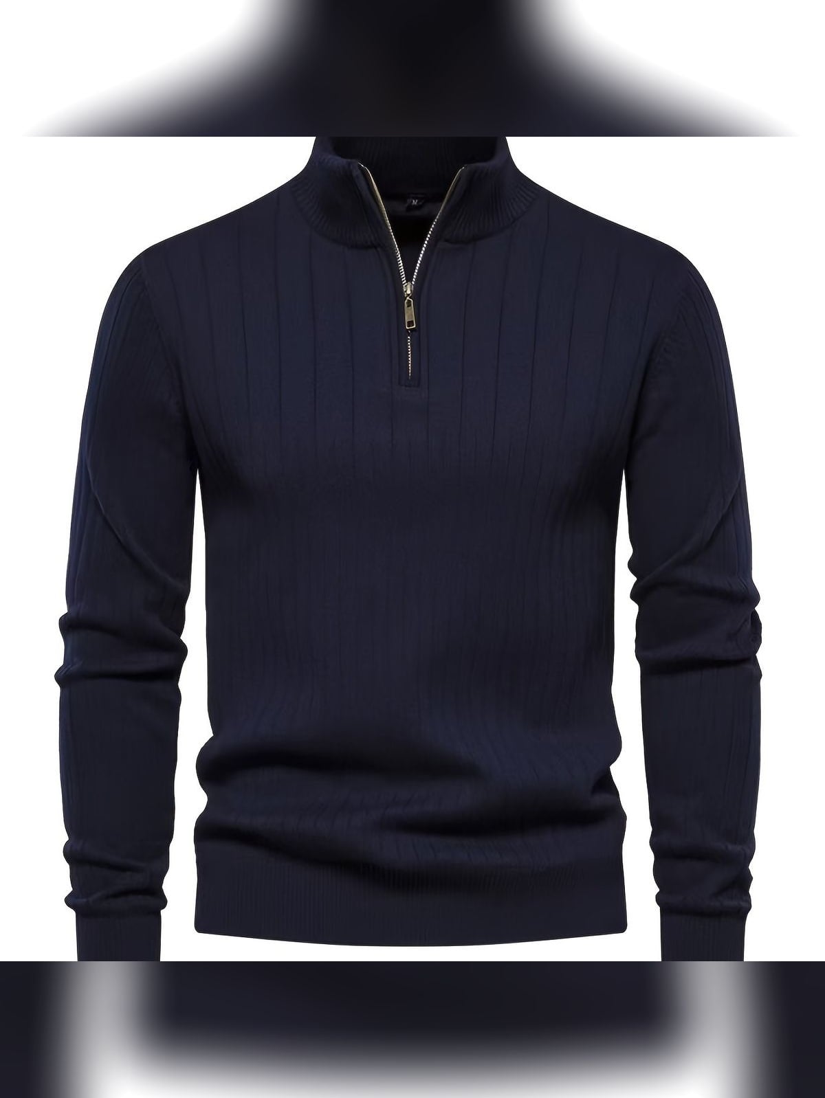 pull camionneur homme col zippé côtelé en marine