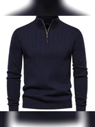 pull camionneur homme col zippé côtelé en marine
