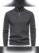 pull camionneur homme col zippé côtelé en gris