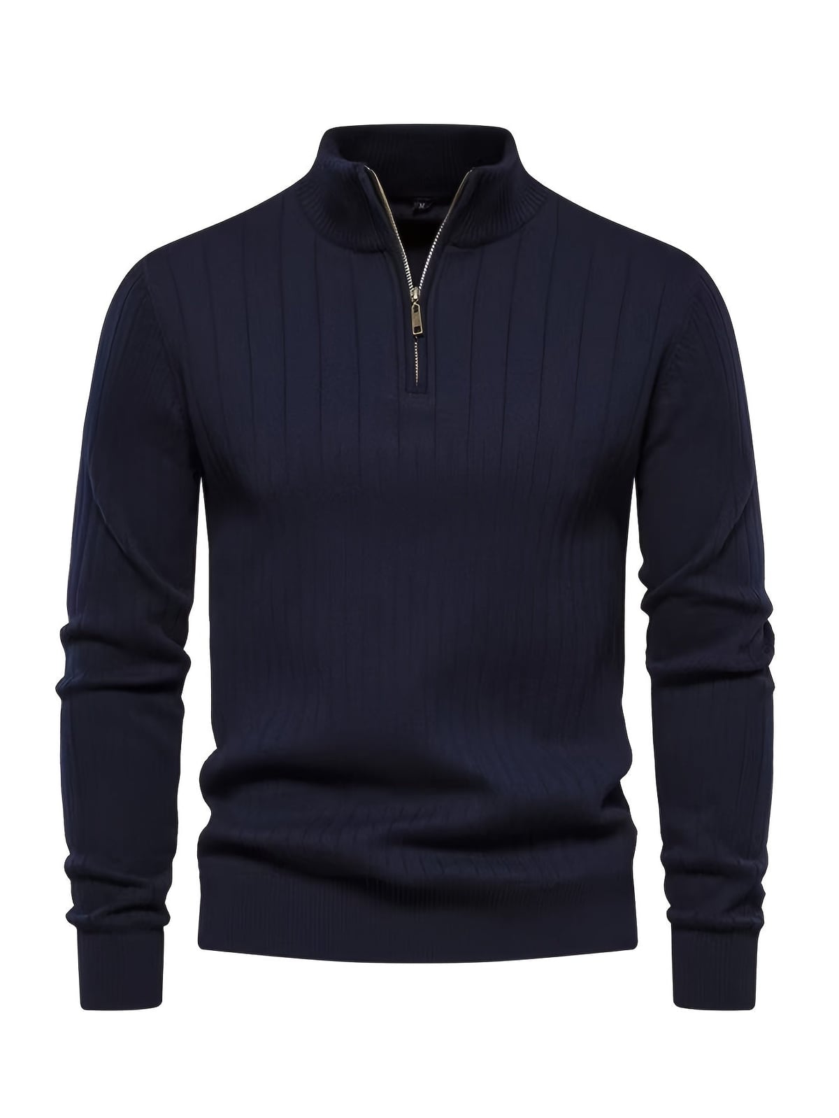 pull camionneur homme col zippé côtelé en marine