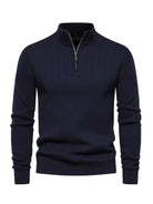 pull camionneur homme col zippé côtelé en marine