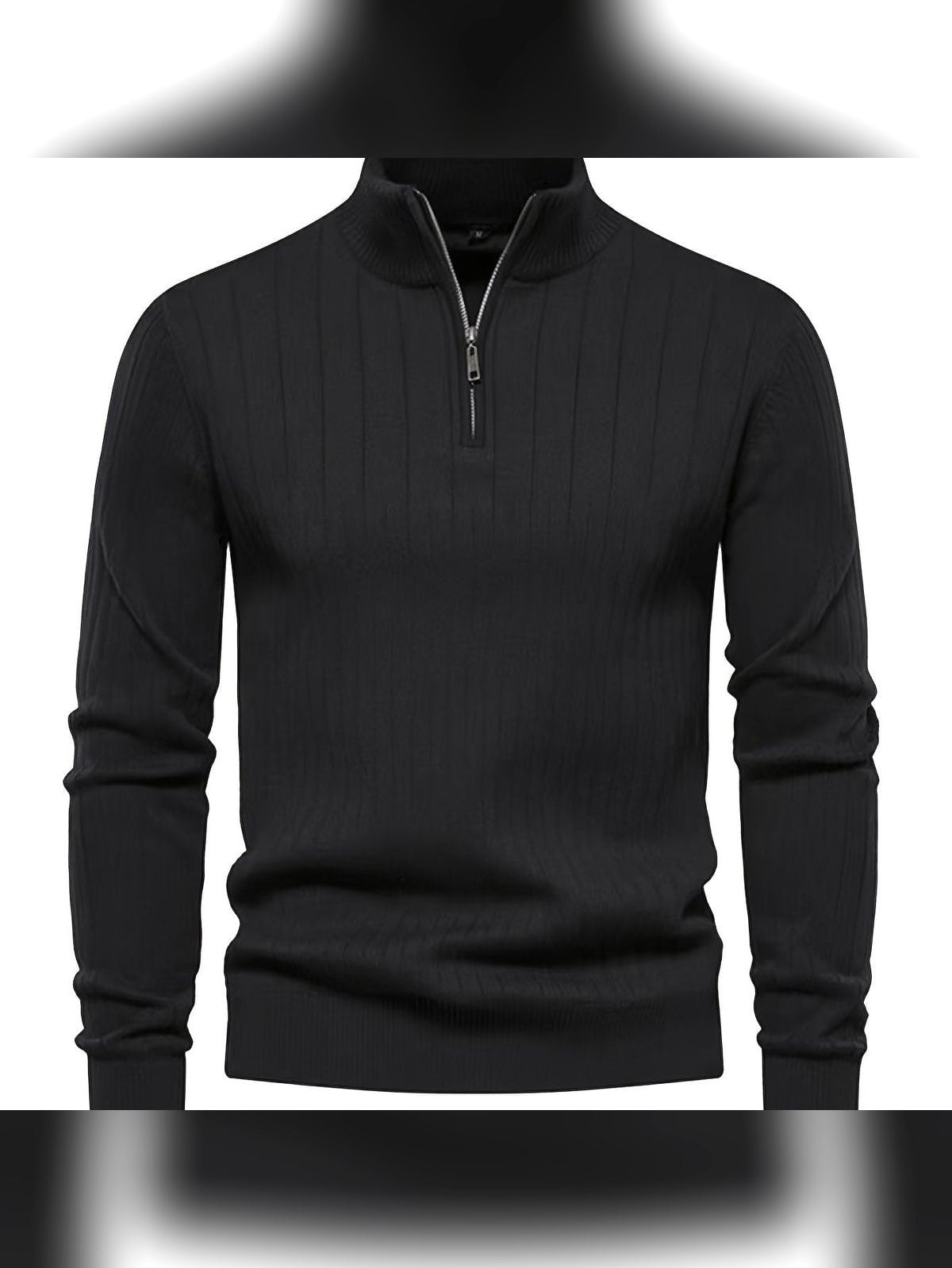 pull camionneur homme col zippé côtelé en noir