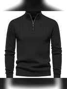 pull camionneur homme col zippé côtelé en noir