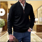 pull camionneur homme col zippé manches longues en noir