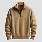 pull camionneur homme col zippé torsades en kaki