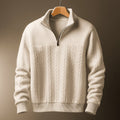 pull camionneur homme col zippé torsades en blanc