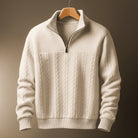 pull camionneur homme col zippé torsades en blanc