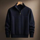 pull camionneur homme col zippé torsades en bleu marine