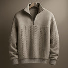 pull camionneur homme col zippé torsades en gris