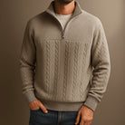 pull camionneur homme col zippé torsades en gris