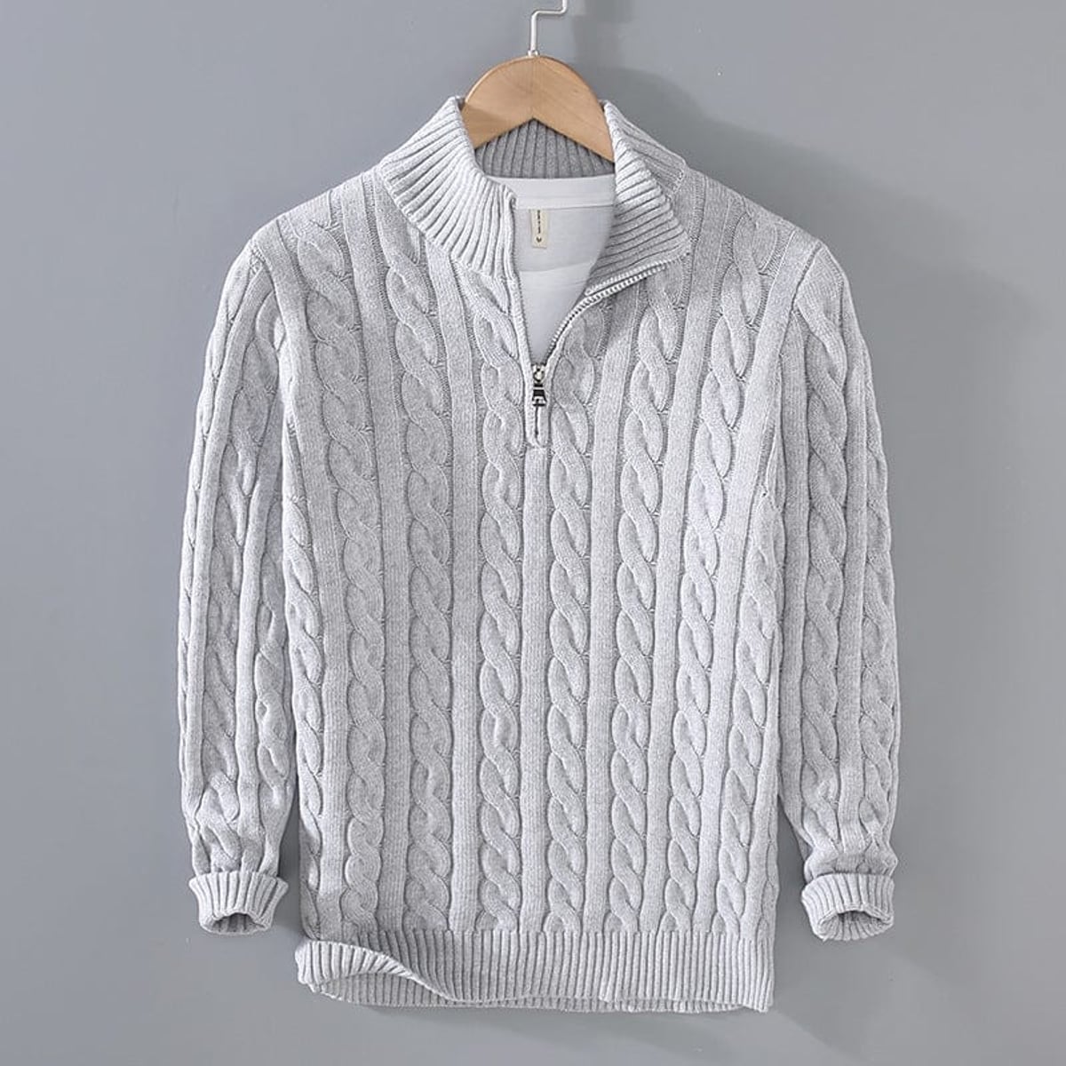 pull camionneur homme torsadé demi-zip en gris