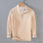pull camionneur homme torsadé demi-zip en beige