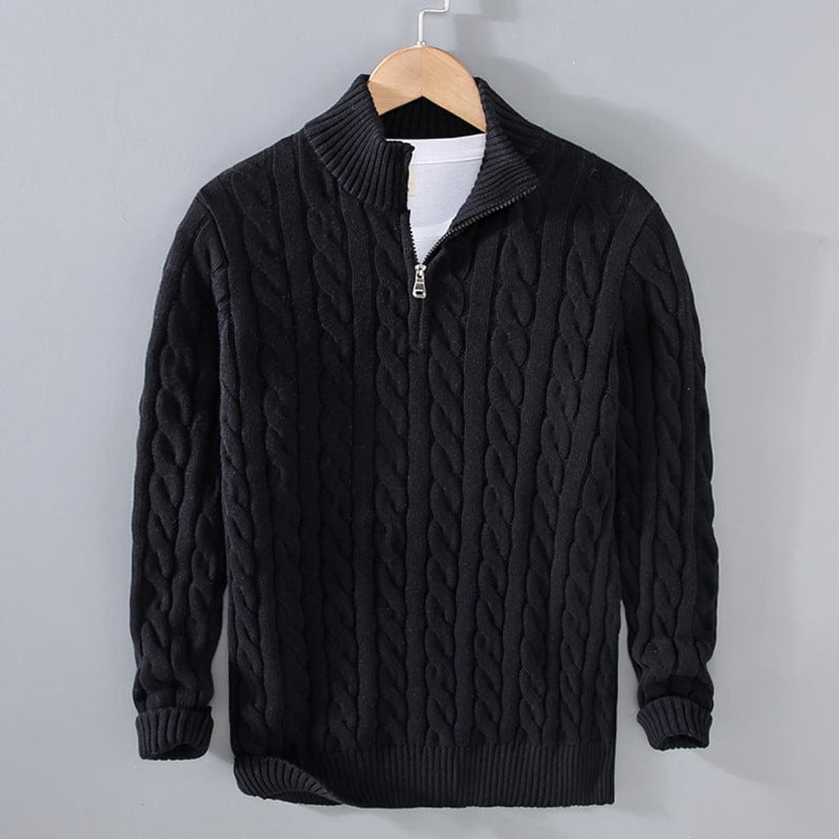 pull camionneur homme torsadé demi-zip en noir