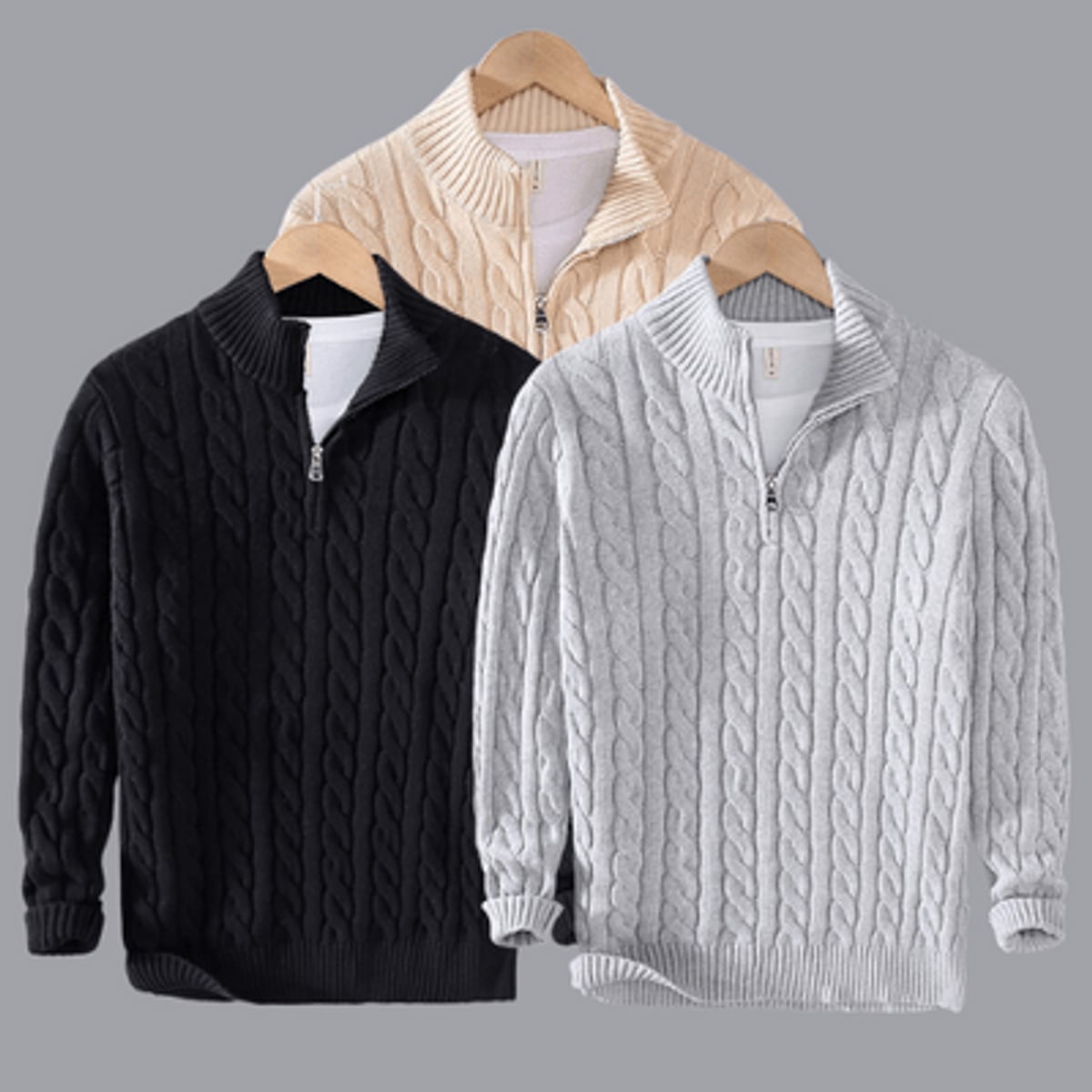 pull camionneur homme torsadé demi-zip