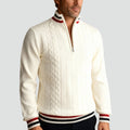 pull camionneur homme torsades col zippé en blanc