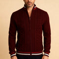 pull camionneur homme torsades col zippé en bordeaux