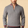 pull camionneur homme torsades col zippé en gris