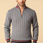 pull camionneur homme torsades col zippé en gris