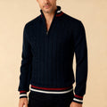 pull camionneur homme torsades col zippé en marine