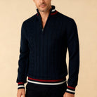 pull camionneur homme torsades col zippé en marine