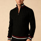pull camionneur homme torsades col zippé en noir