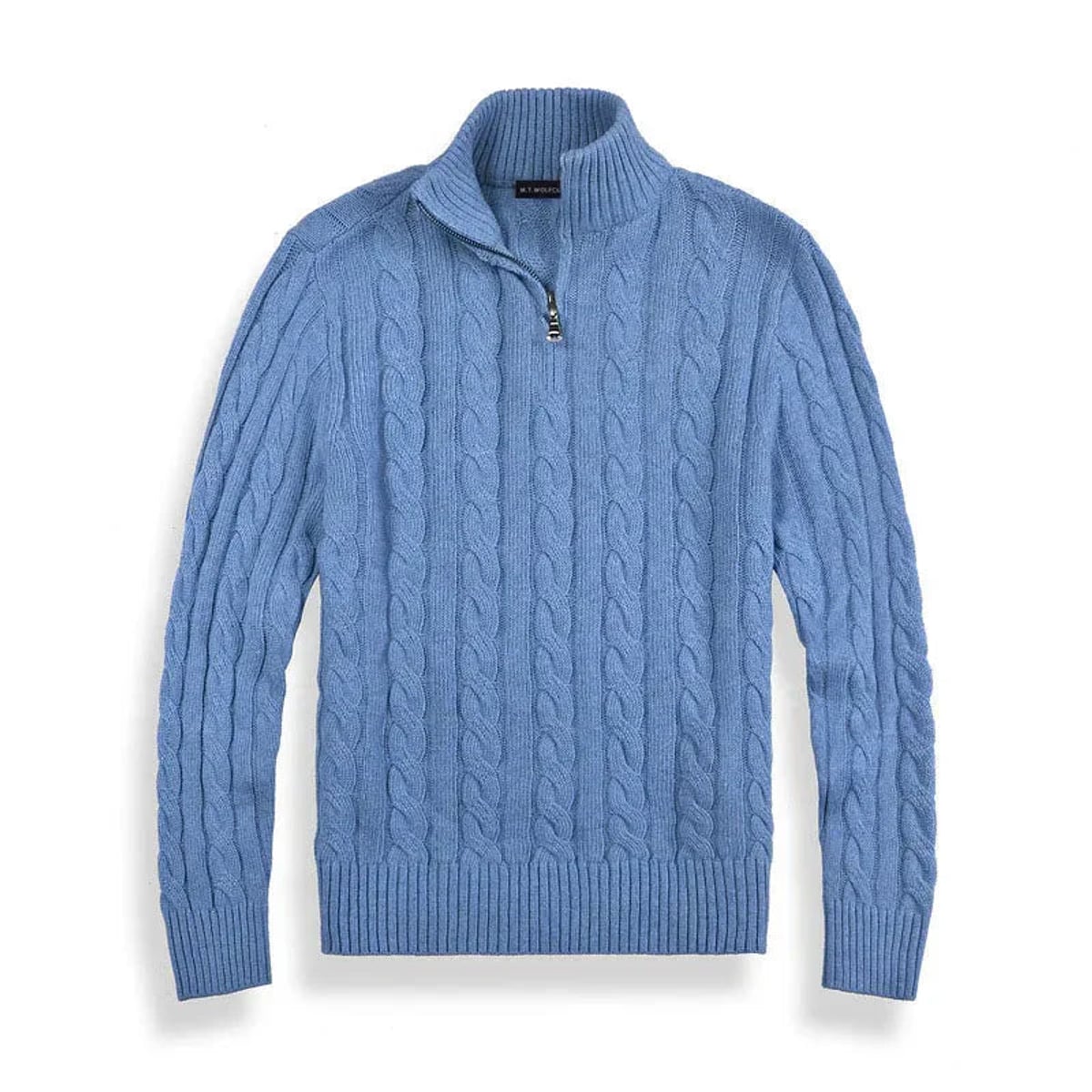pull camionneur homme torsades demi-zip en bleu clair