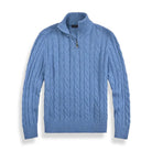 pull camionneur homme torsades demi-zip en bleu clair