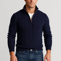 pull camionneur homme torsades demi-zip en bleu marine