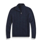pull camionneur homme torsades demi-zip en bleu marine