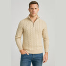 pull camionneur homme torsades demi-zip en beige