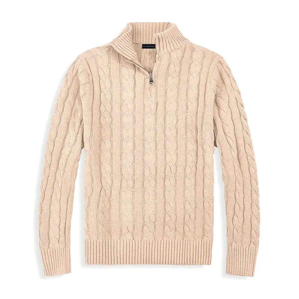 pull camionneur homme torsades demi-zip en beige