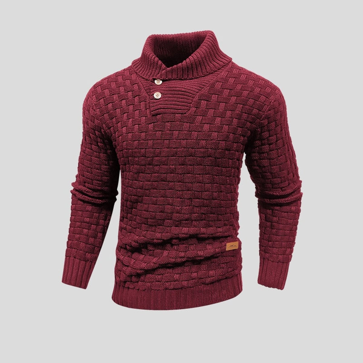 pull col camionneur homme manches longues en rouge