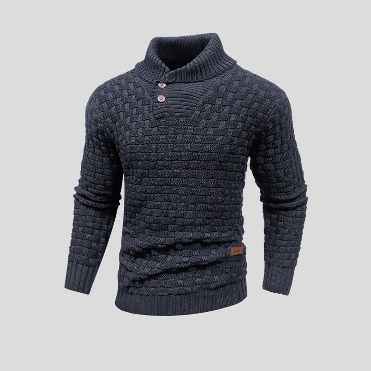 pull col camionneur homme manches longues en gris foncé