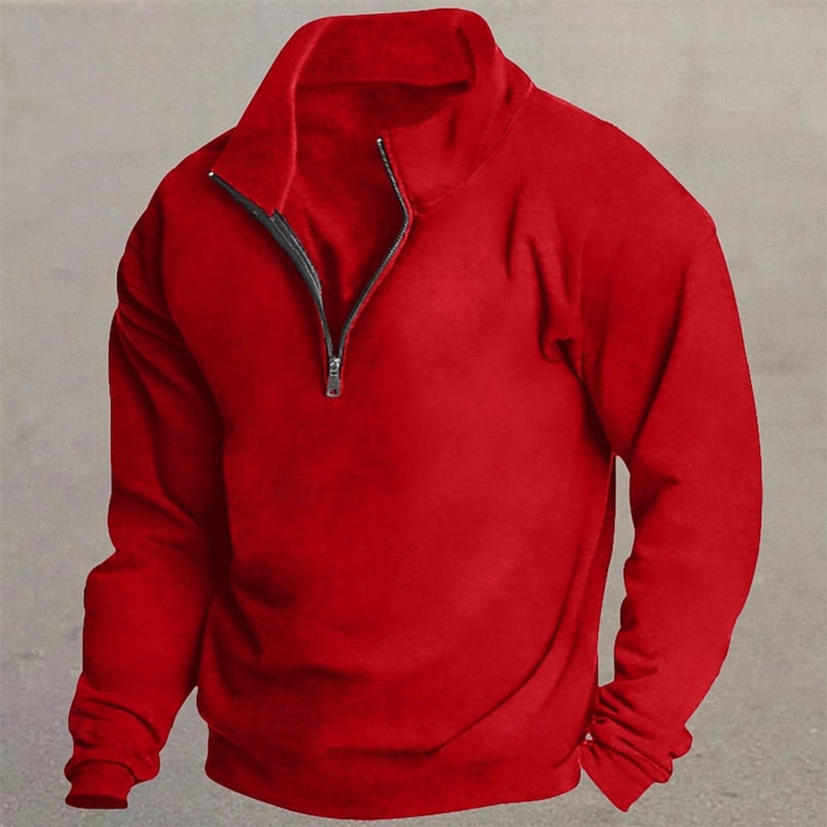 pull col camionneur homme quarter-zip en rouge