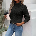 pull col roulé femme torsadé manches longues en noir