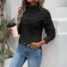 pull col roulé femme torsadé manches longues en noir