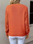 pull femme col en v manches ajourées en orange