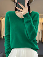 pull femme col en v manches longues en vert