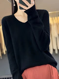 pull femme col en v manches longues en noir
